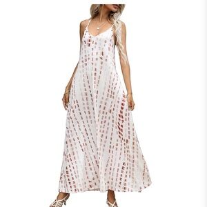 OURS V-NECK CAMI STYLE MAXI DRESS W/ POCKETS ADJUSTABLE STRAPS CREAM SIZE: XL